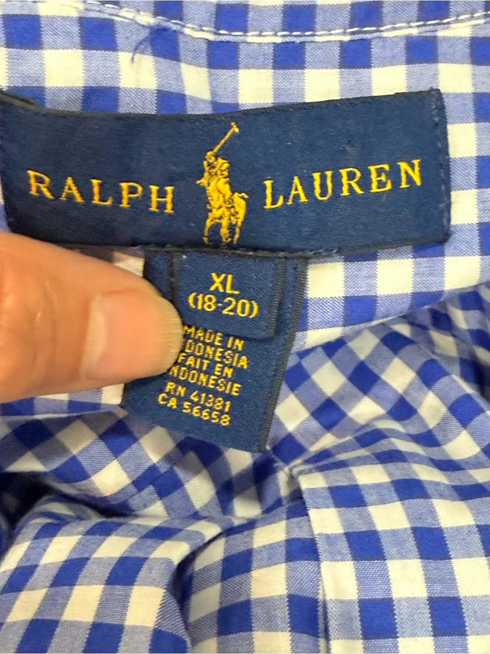Ralph Lauren Blue and White Gingham Button-Down Shirt